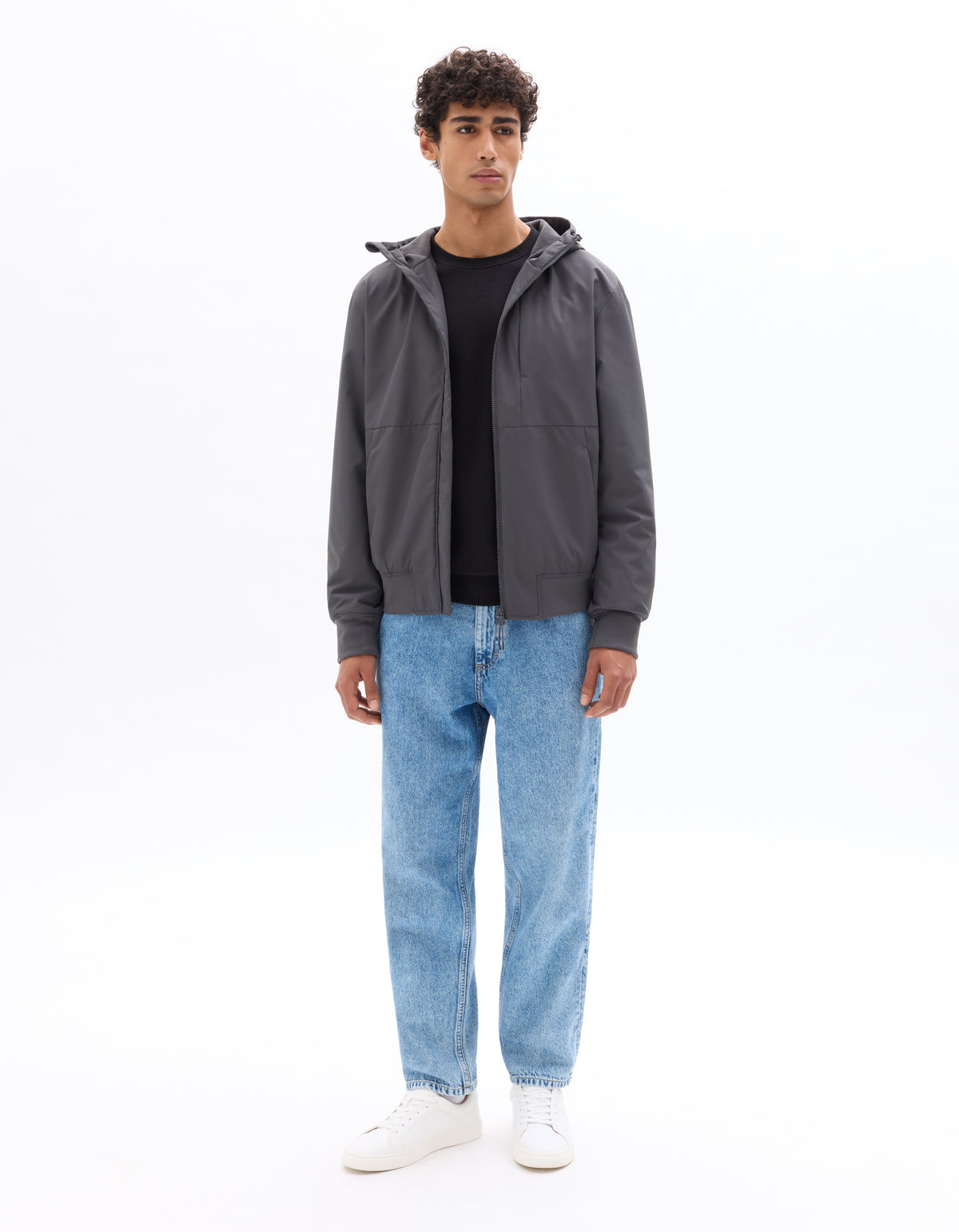 Regular Fit 100% Polyester Solid Hooded Jackets - Grey
