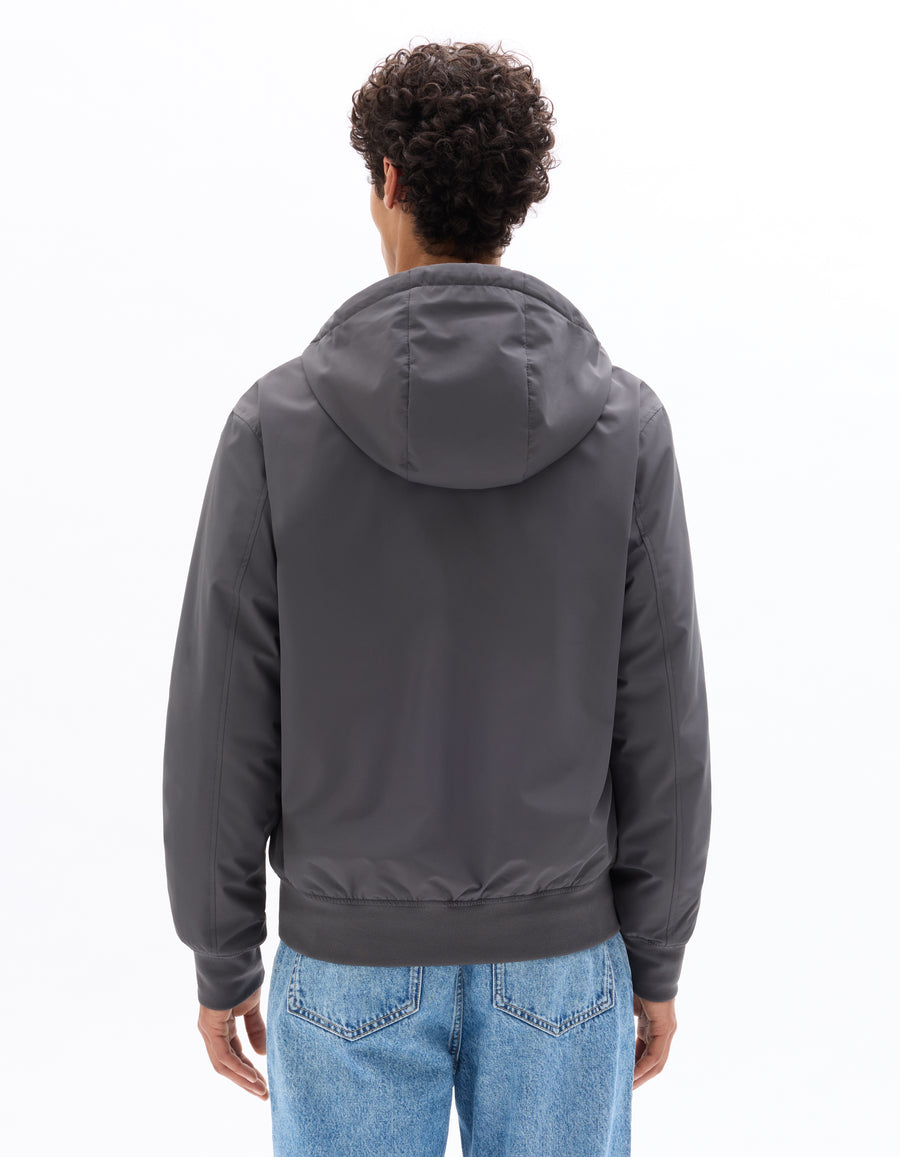 Regular Fit 100% Polyester Solid Hooded Jackets - Grey