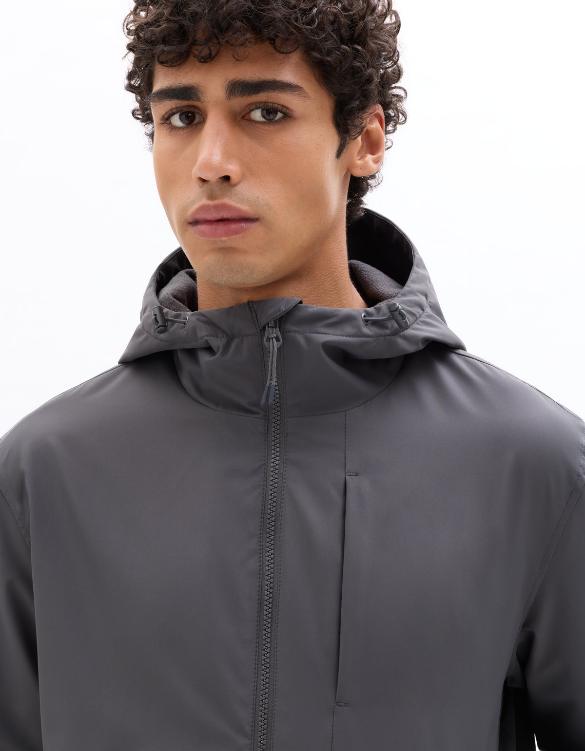 Regular Fit 100% Polyester Solid Hooded Jackets - Grey