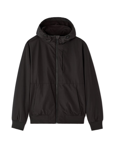Regular Fit 100% Polyester Hooded Jacket - Black