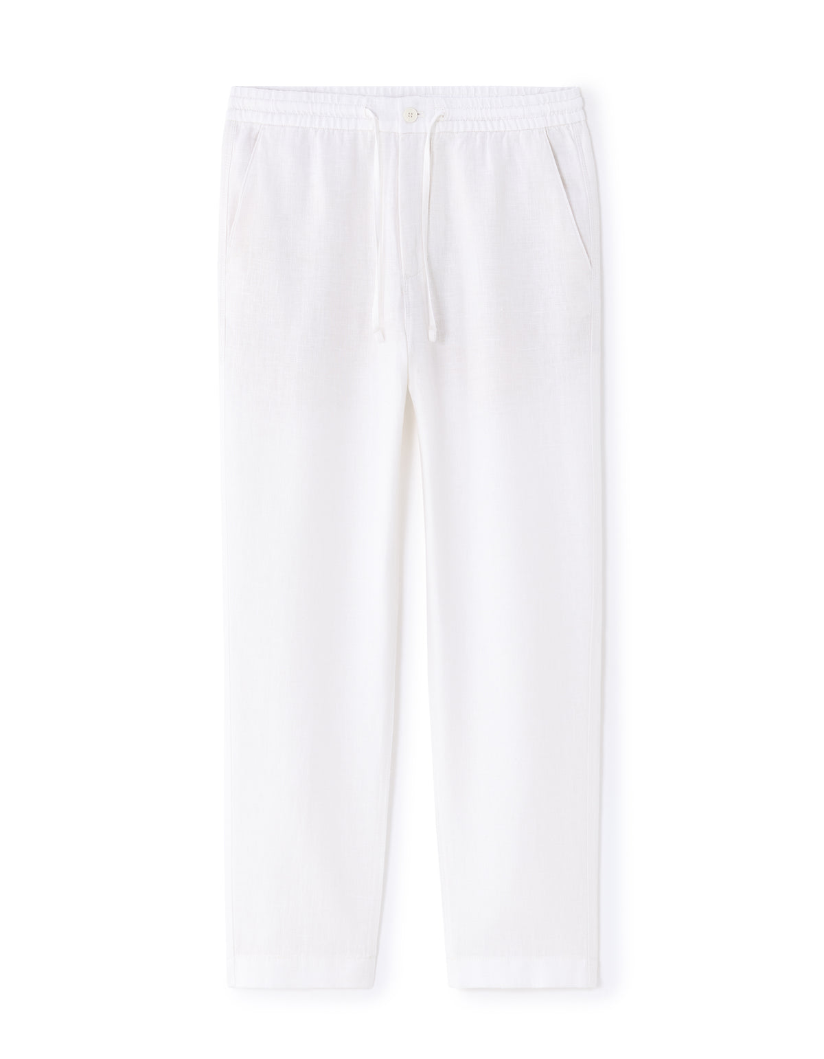 Straight Fit 100% Linen Solid Trousers - White