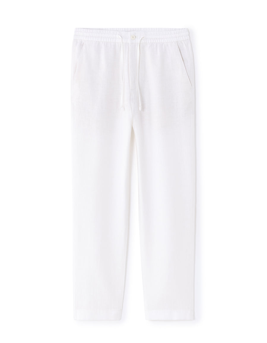 Straight Fit 100% Linen Solid Trousers - White