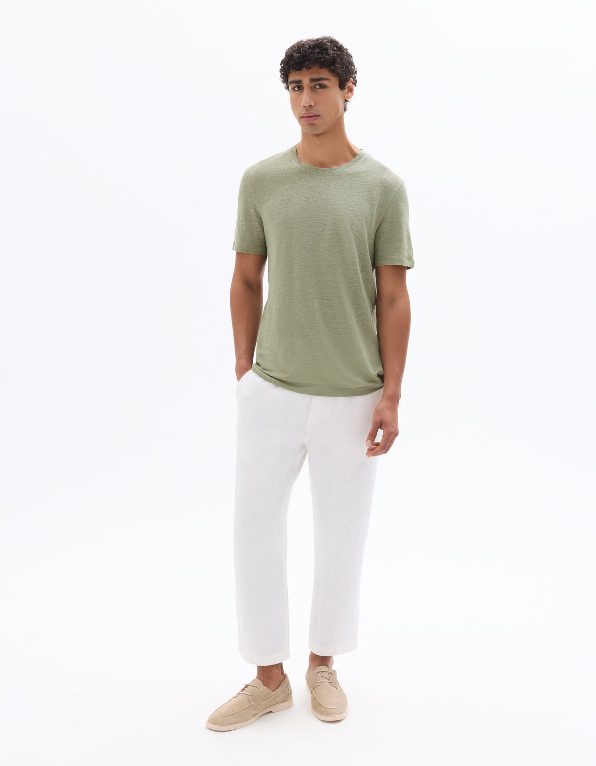 Straight Fit 100% Linen Solid Trousers - White