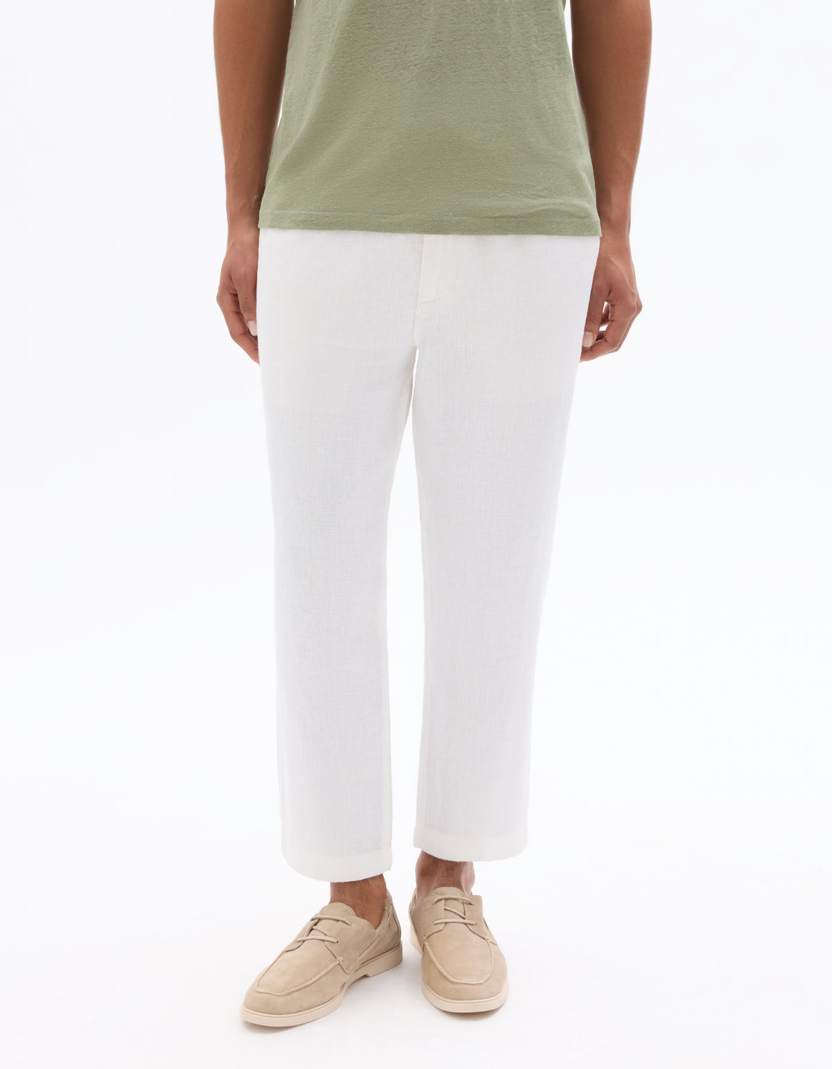 Straight Fit 100% Linen Solid Trousers - White