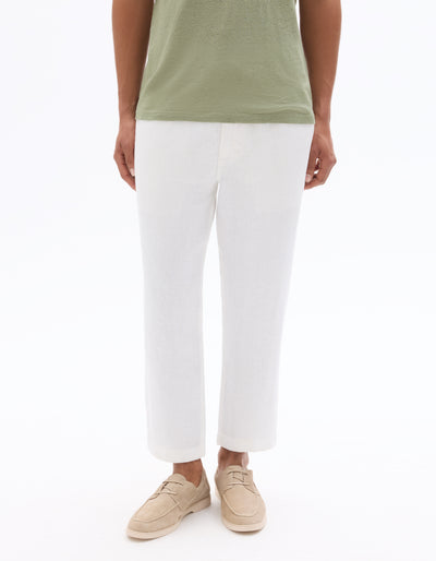Celio Solid Straight Fit Linen White Trousers
