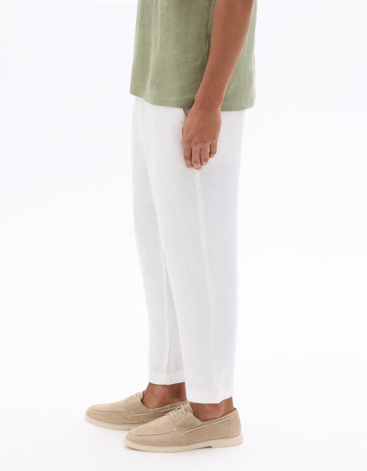 Straight Fit 100% Linen Solid Trousers - White