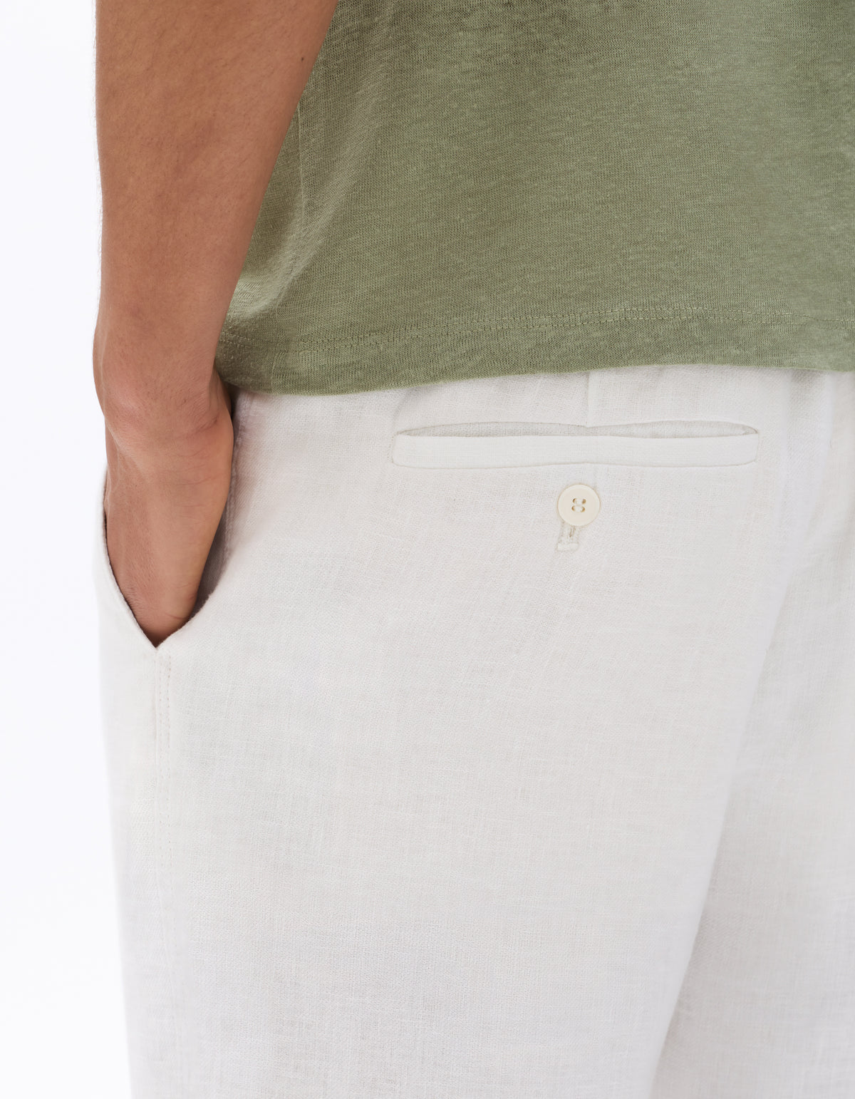 Straight Fit 100% Linen Solid Trousers - White