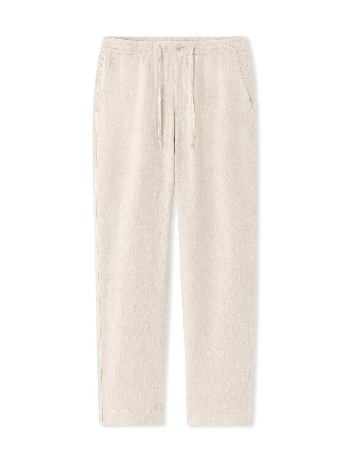 Straight Fit 100% Linen Solid Trousers - Natural