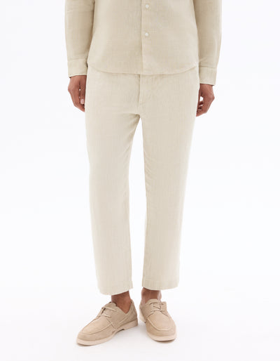 Celio Solid Straight Fit Linen Beige Trousers