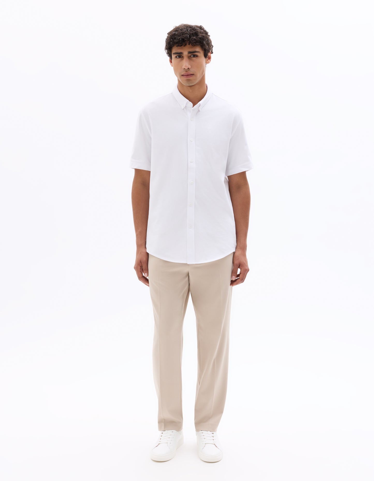 Celio Solid Loose Fit Poly-Blend Beige Trousers
