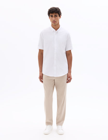 Celio Solid Loose Fit Poly-Blend Beige Trousers