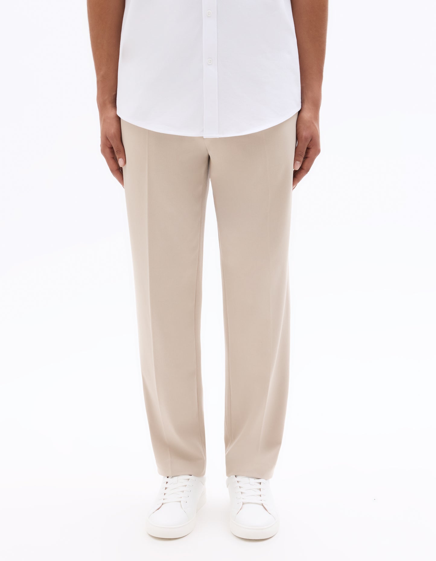 Celio Solid Loose Fit Poly-Blend Beige Trousers