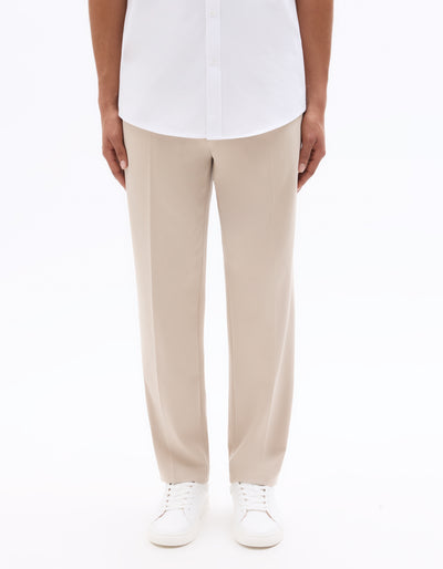 Celio Solid Loose Fit Poly-Blend Beige Trousers