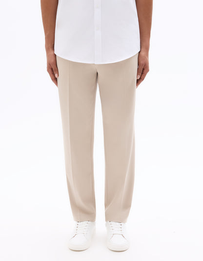 Celio Solid Loose Fit Poly-Blend Beige Trousers