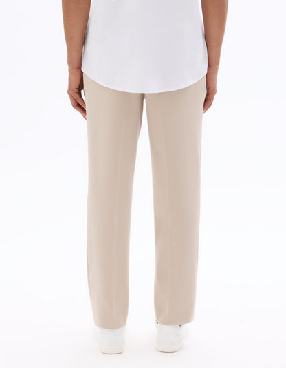 Celio Solid Loose Fit Poly-Blend Beige Trousers