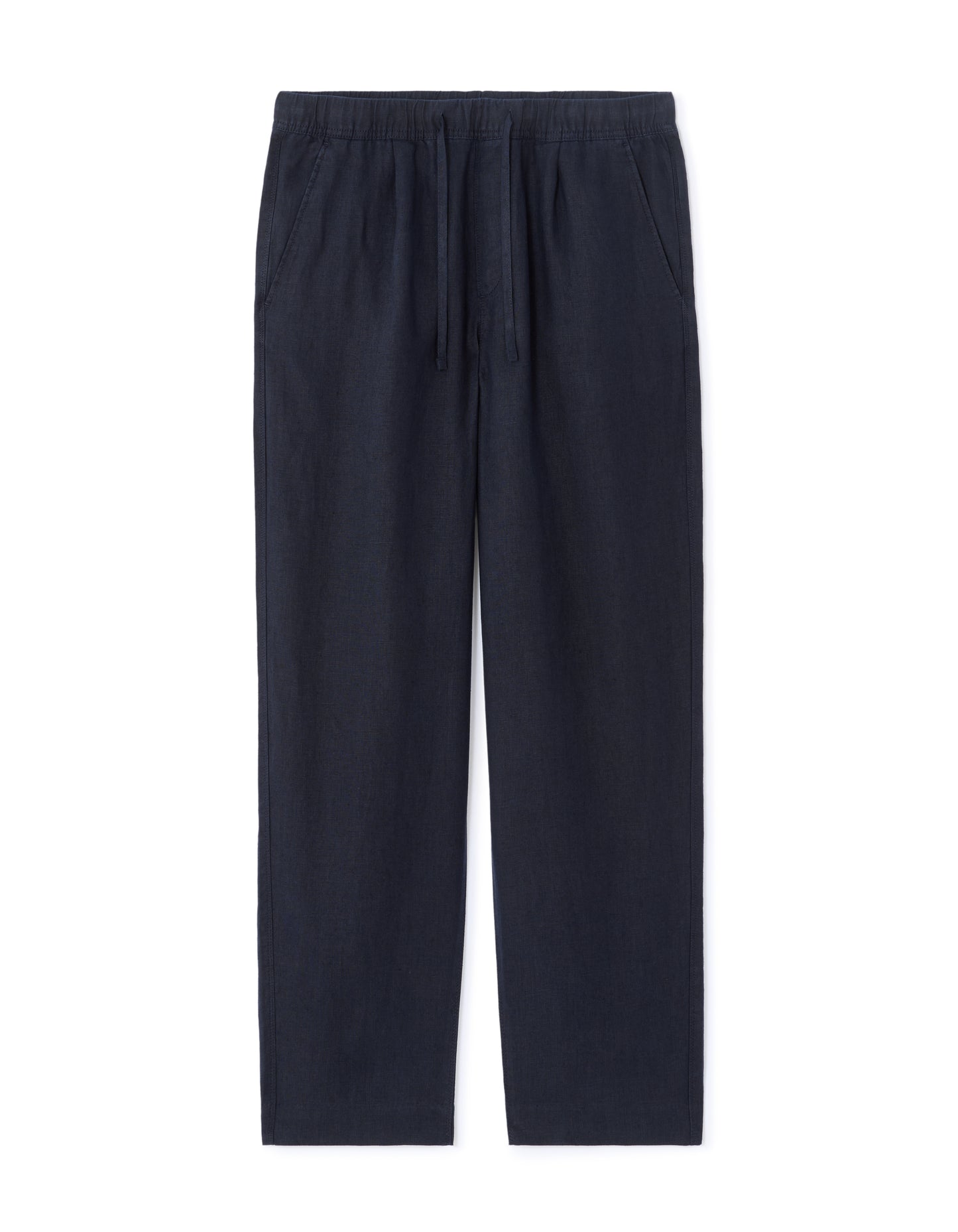 Loose Fit 100% Linen Solid Casual Trouser - Navy Blue