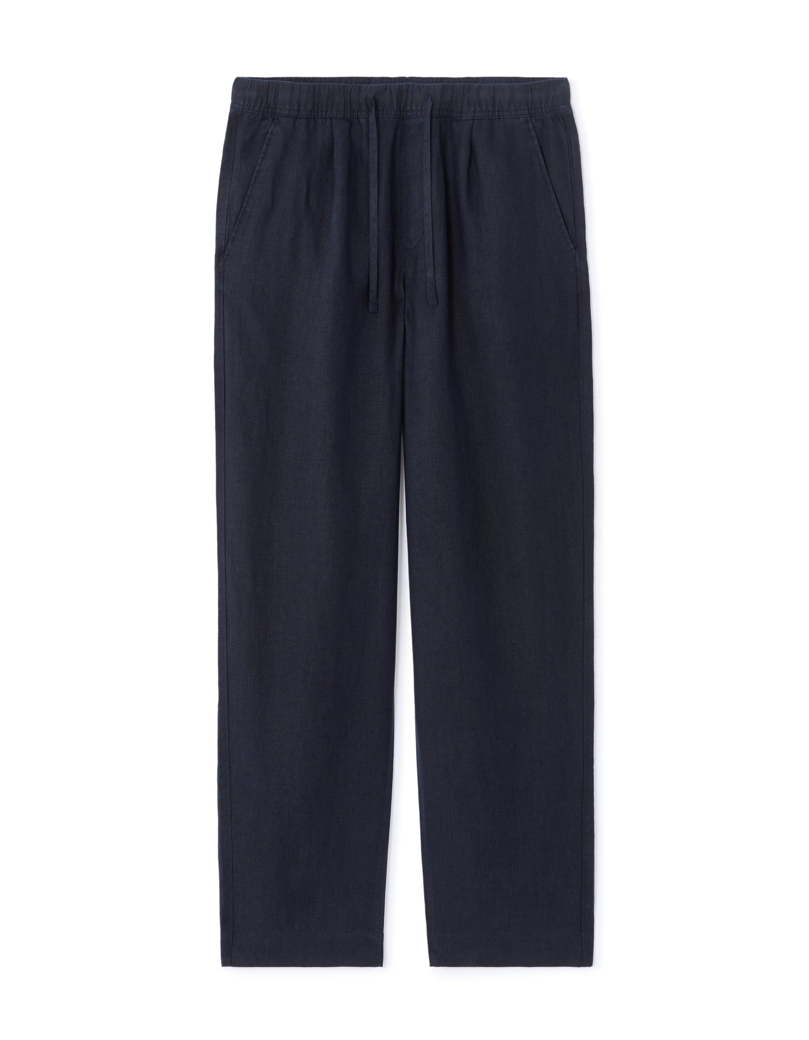 Loose Fit 100% Linen Solid Casual Trouser - Navy Blue