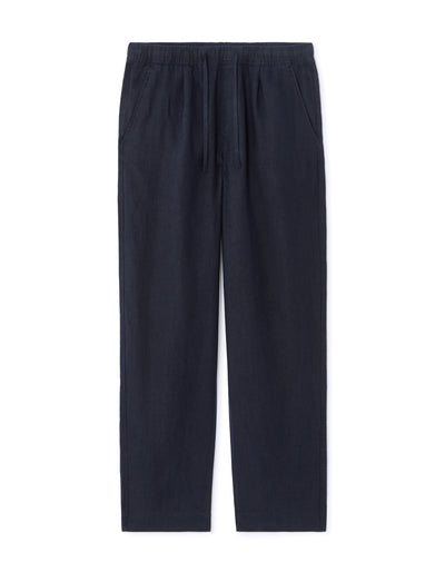 Loose Fit 100% Linen Solid Casual Trouser - Navy Blue