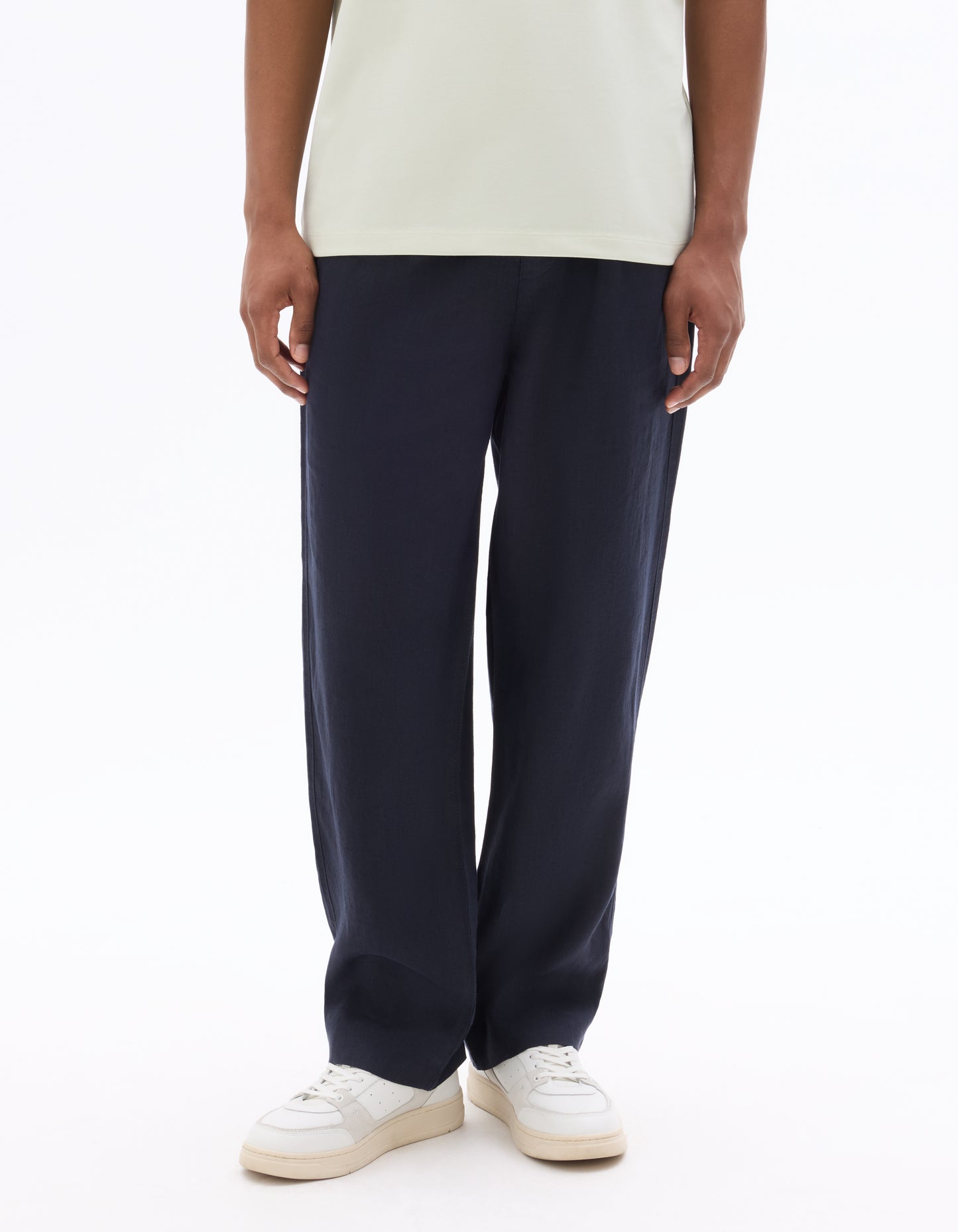 Loose Fit 100% Linen Solid Casual Trouser - Navy Blue