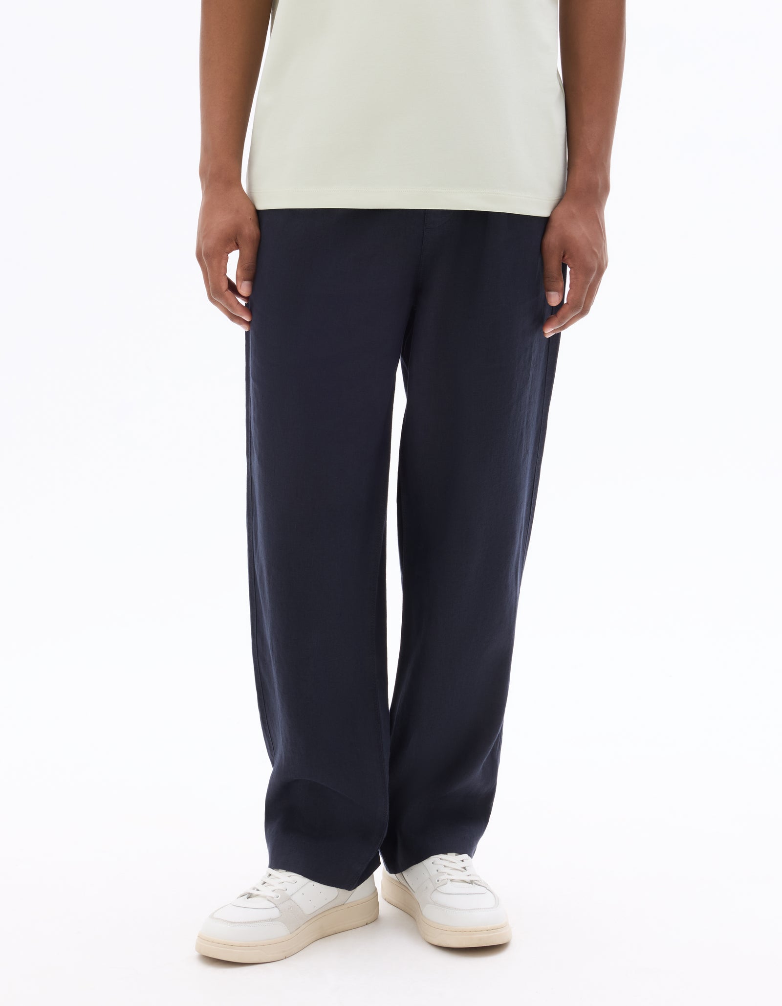 Loose Fit 100% Linen Solid Casual Trouser - Navy Blue
