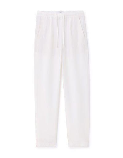Loose Fit 100% Linen Solid Trousers - White