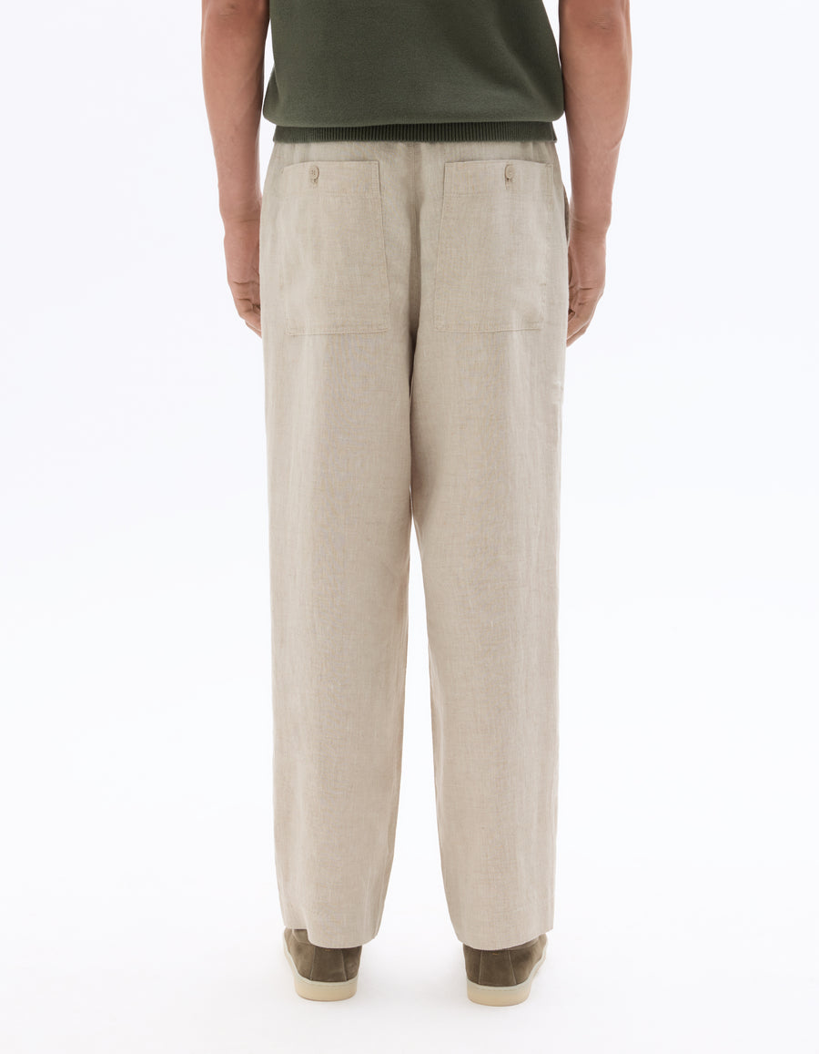 Loose Fit 100% Linen Solid Trousers - Natural