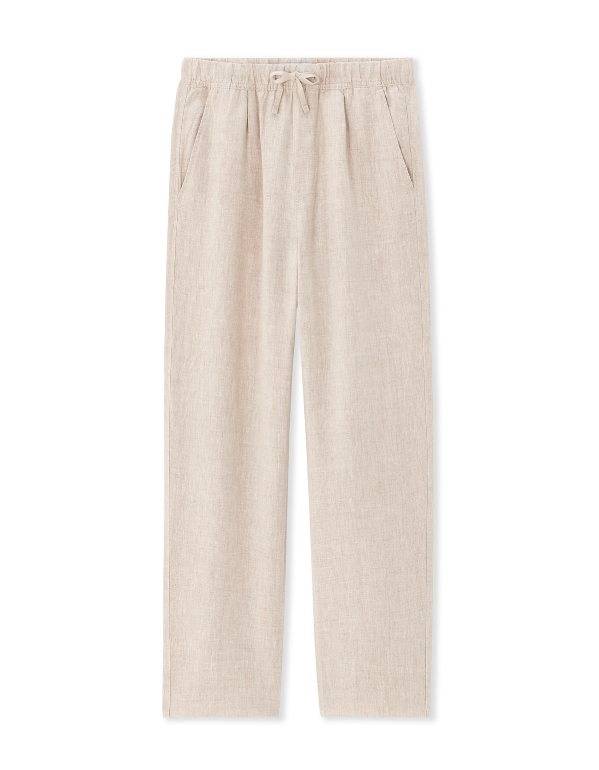 Loose Fit 100% Linen Solid Trousers - Natural