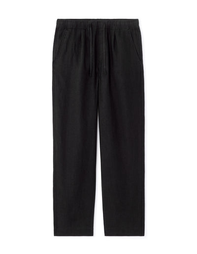 Loose Fit 100% Linen Solid Casual Trouser - Black