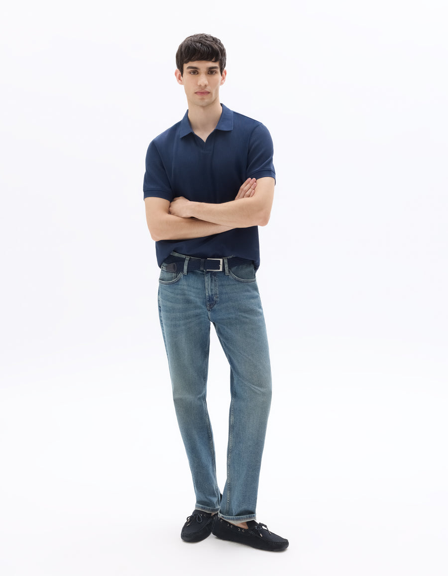 Celio Solid Slim Fit Cotton Navy Blue T-Shirt