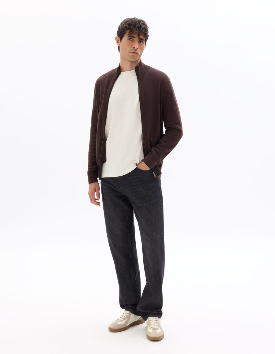 Regular Fit 100% Cotton High Neck Sweaters - Brown