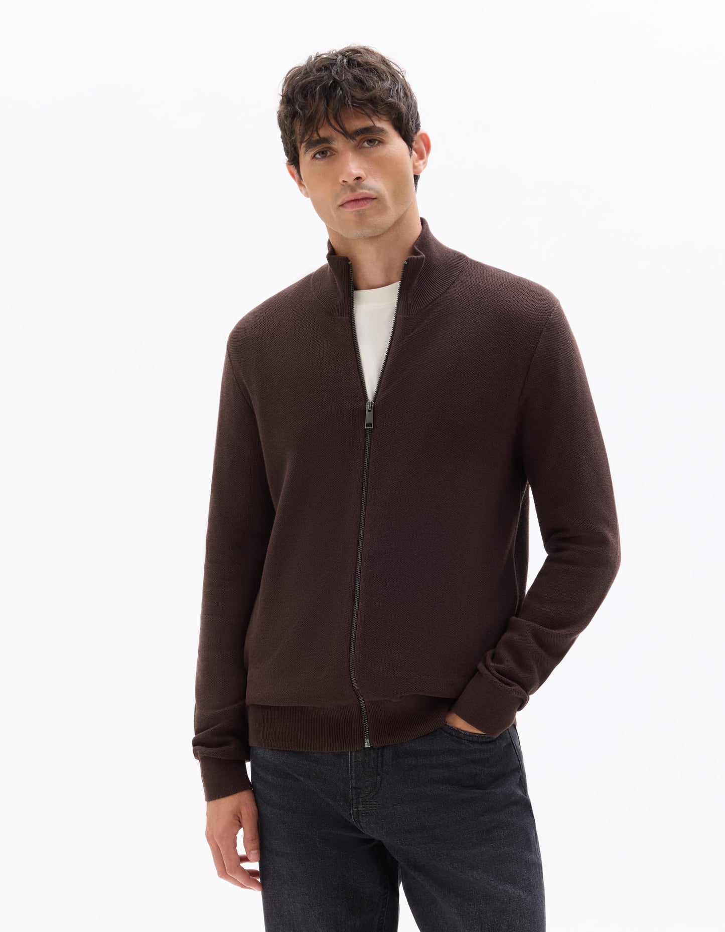 Regular Fit 100% Cotton High Neck Sweaters - Brown