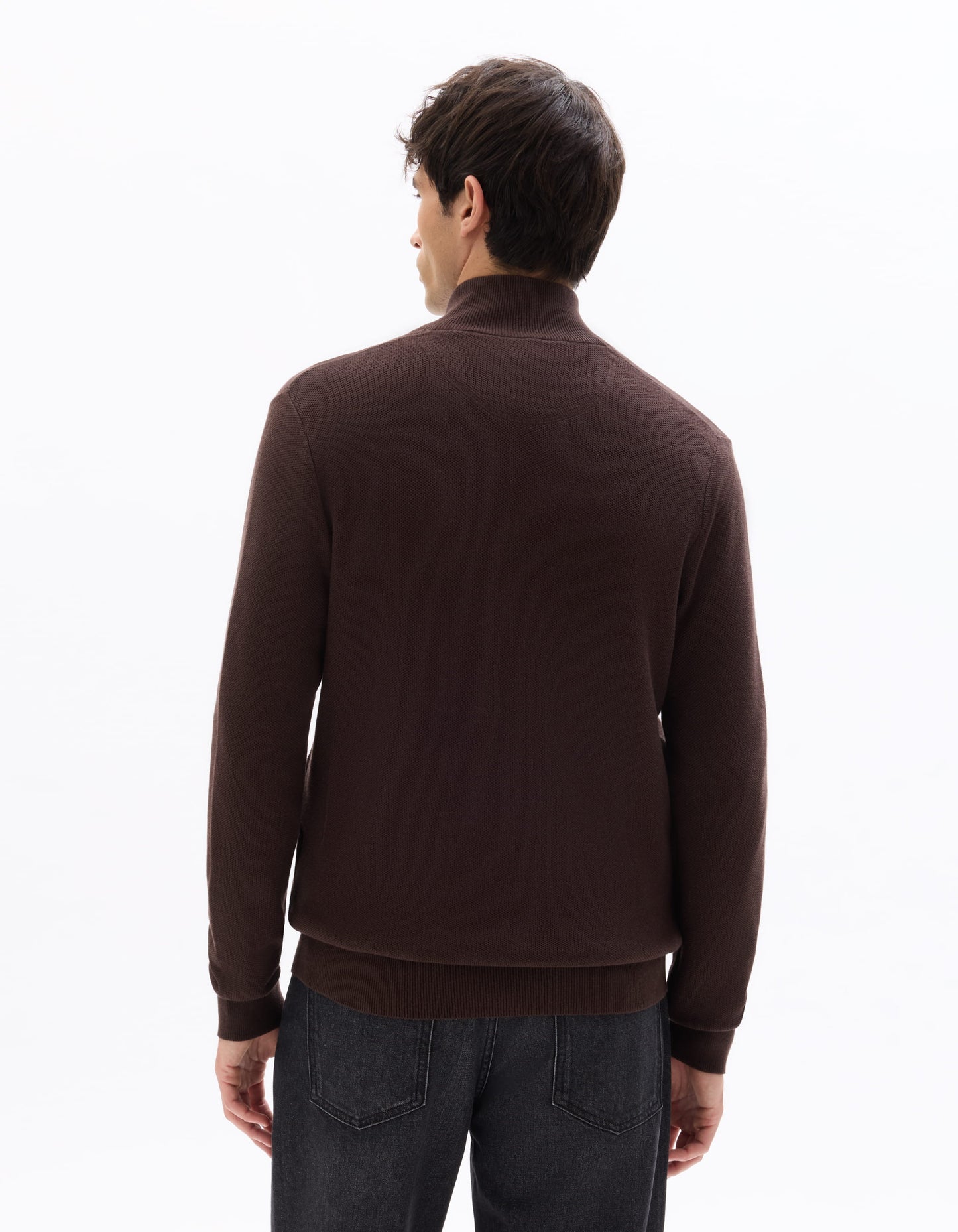 Regular Fit 100% Cotton High Neck Sweaters - Brown