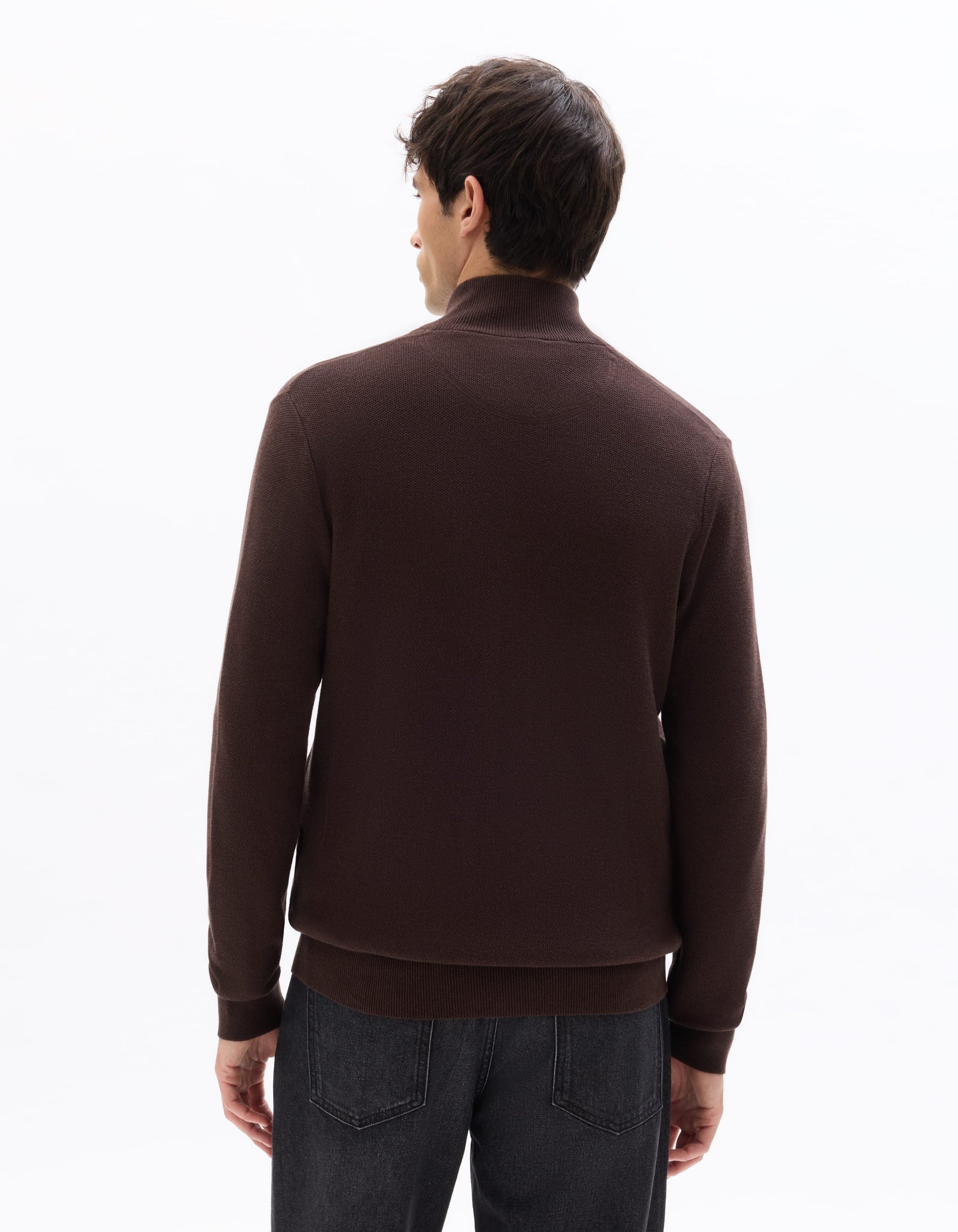 Regular Fit 100% Cotton High Neck Sweaters - Brown
