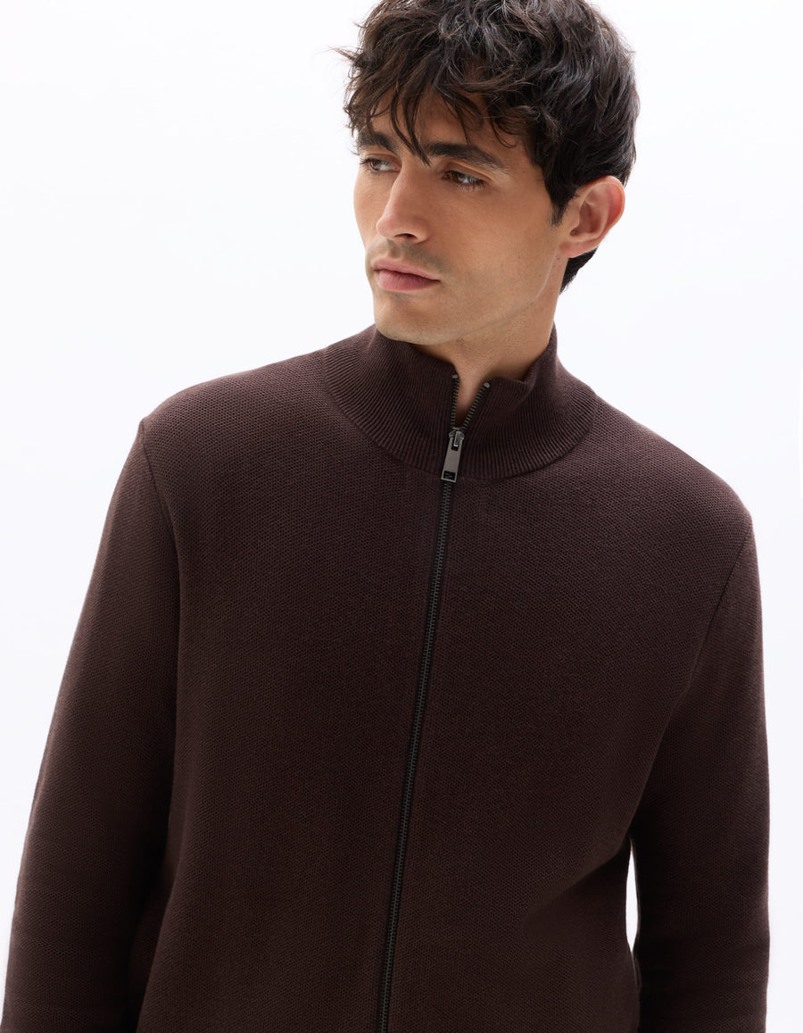 Regular Fit 100% Cotton High Neck Sweaters - Brown