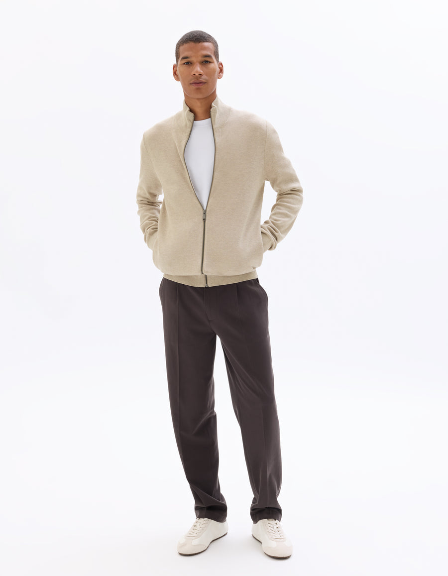Regular Fit 100% Cotton Solid Round neck Sweaters - Beige