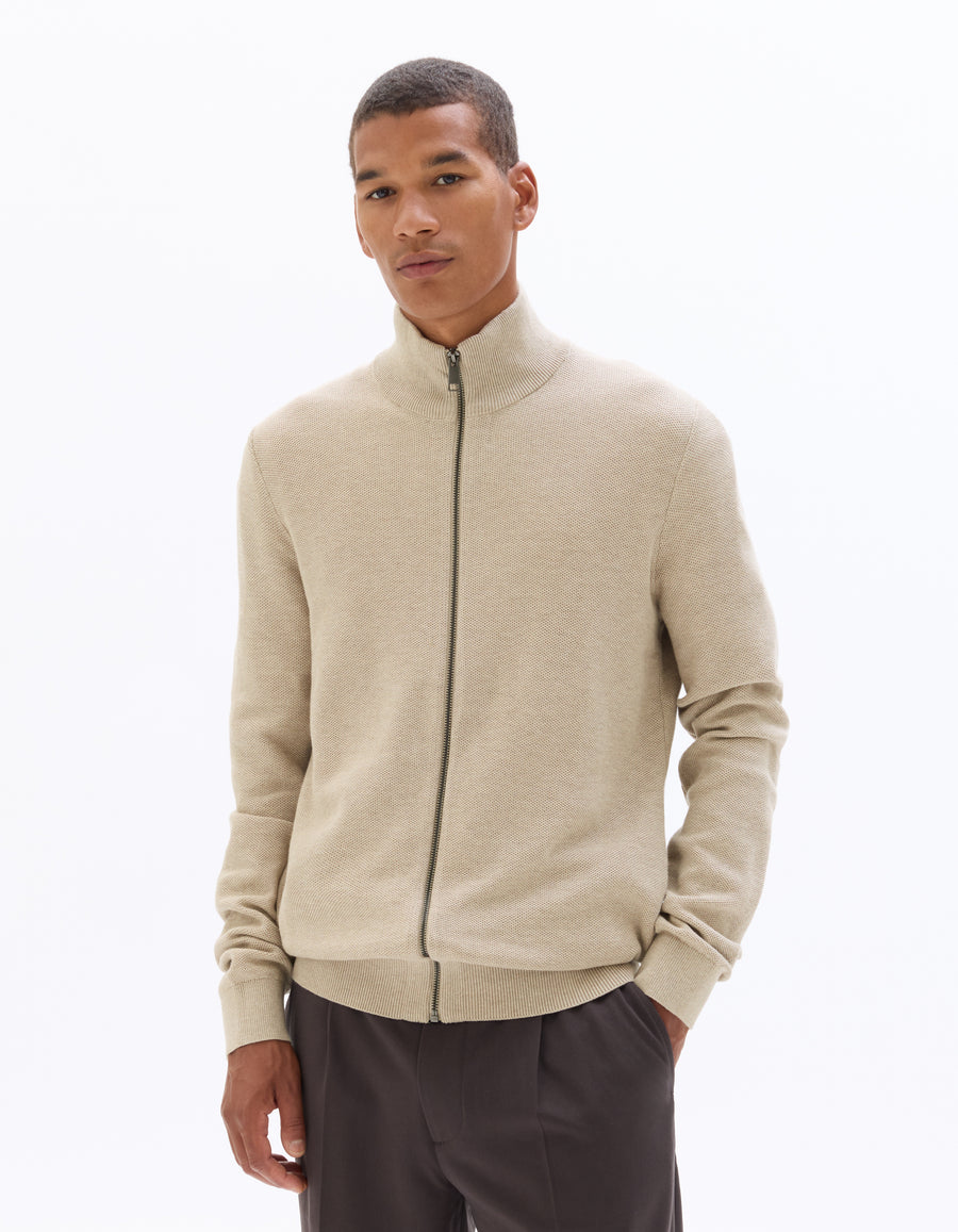 Regular Fit 100% Cotton Solid Round neck Sweaters - Beige