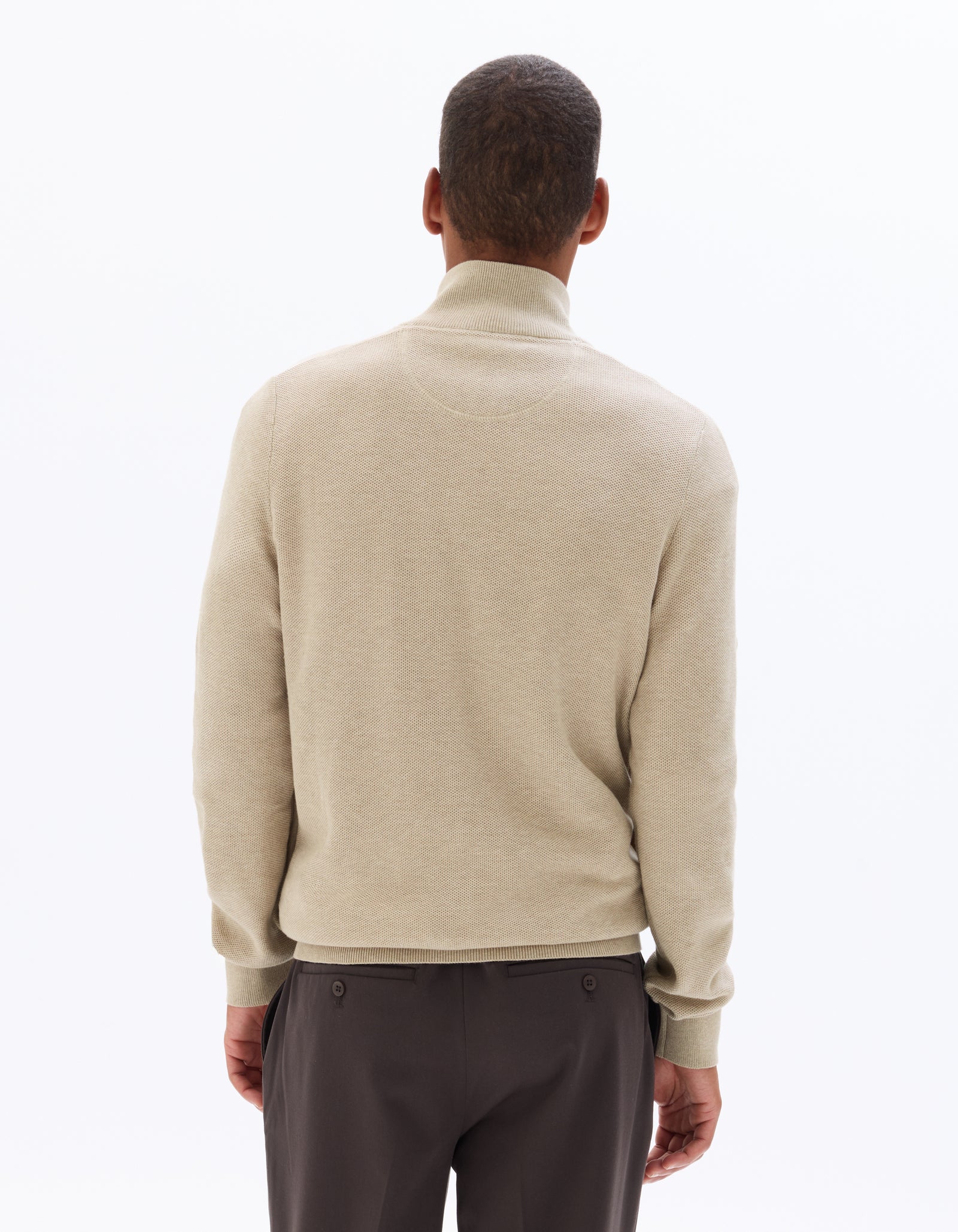 Regular Fit 100% Cotton Solid Round neck Sweaters - Beige