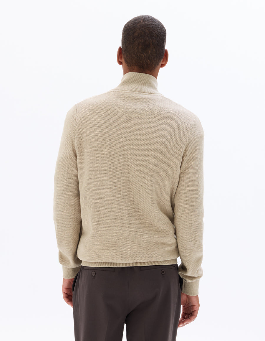 Regular Fit 100% Cotton Solid Round neck Sweaters - Beige