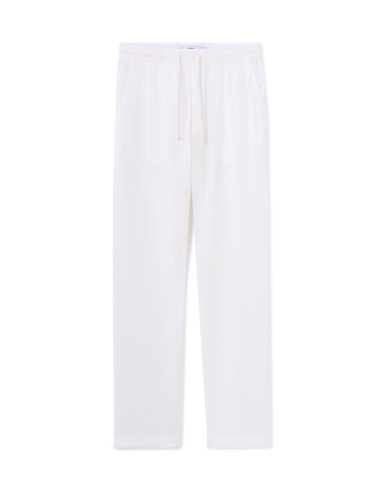 Celio Solid  Cotton White Casual Trouser