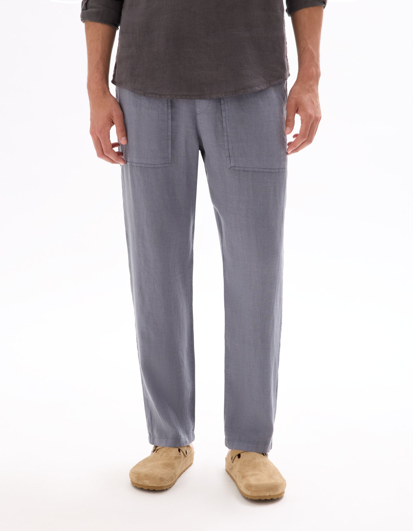 Straight Fit 100% 100% Linen Solid Casual Trousers