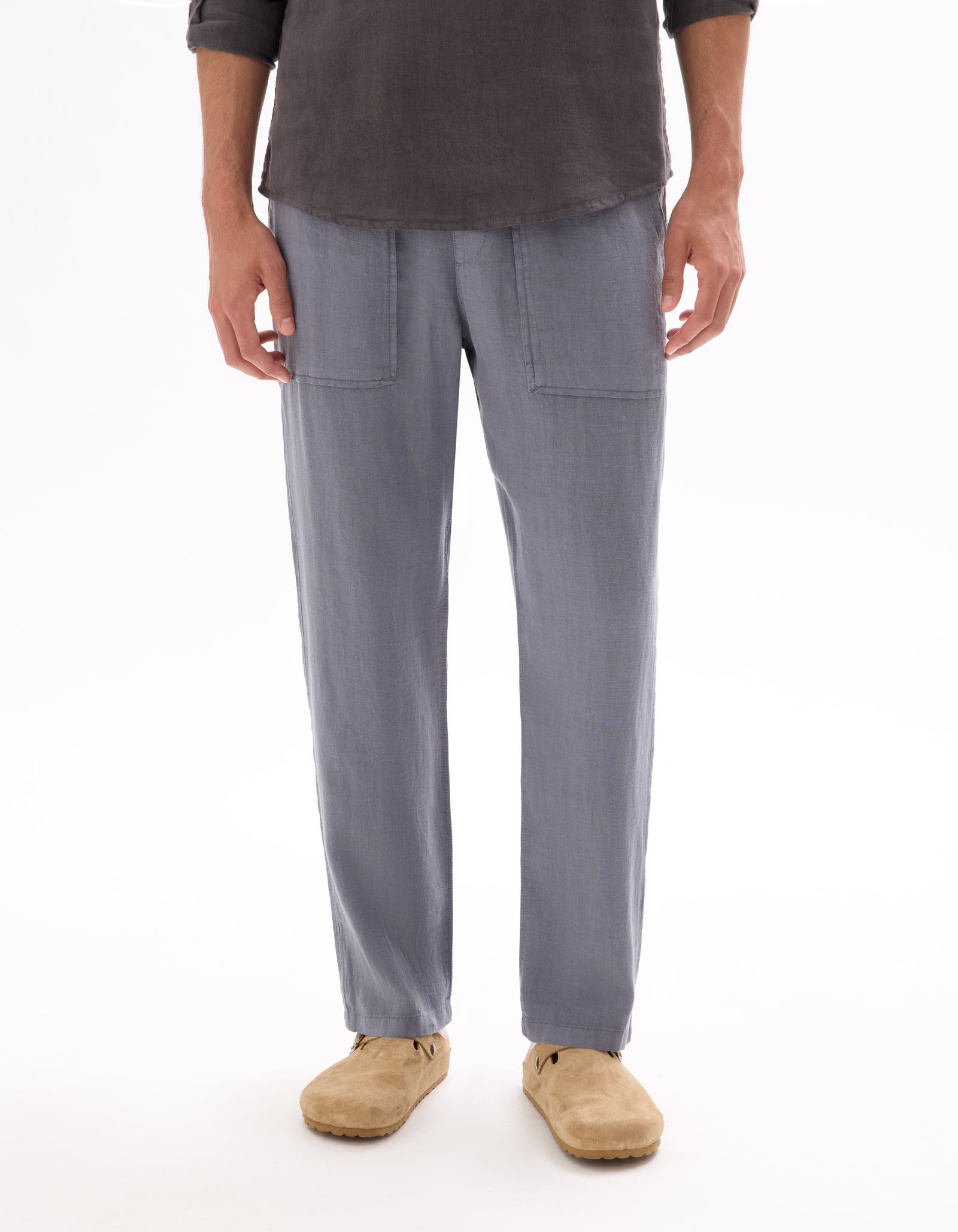 Straight Fit 100% 100% Linen Solid Casual Trousers