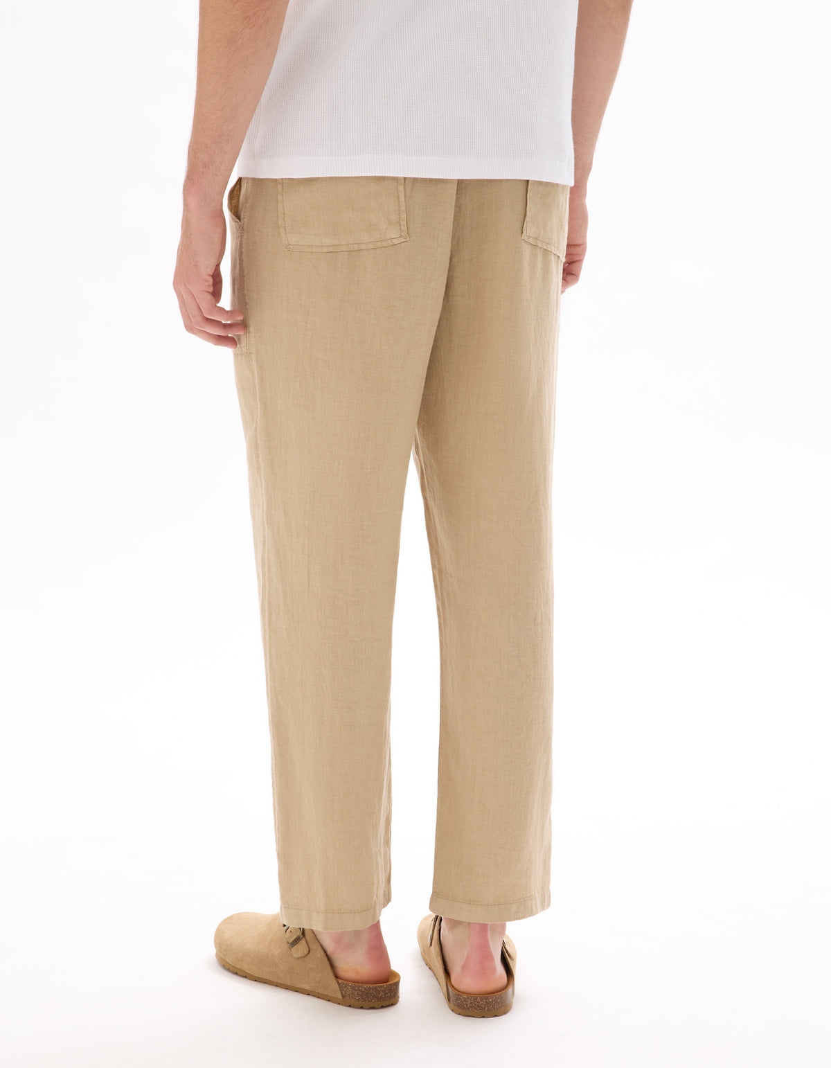 Straight Fit 100% Linen Solid Trousers - Beige