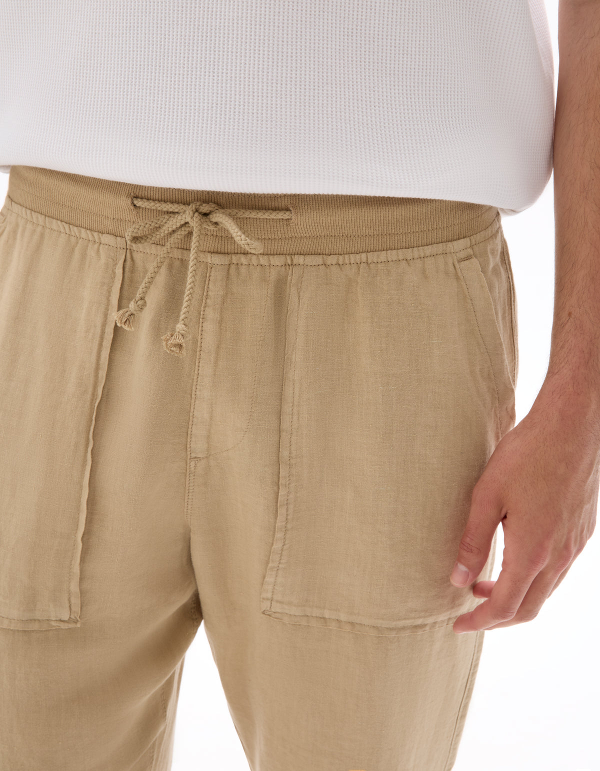 Straight Fit 100% Linen Solid Trousers - Beige