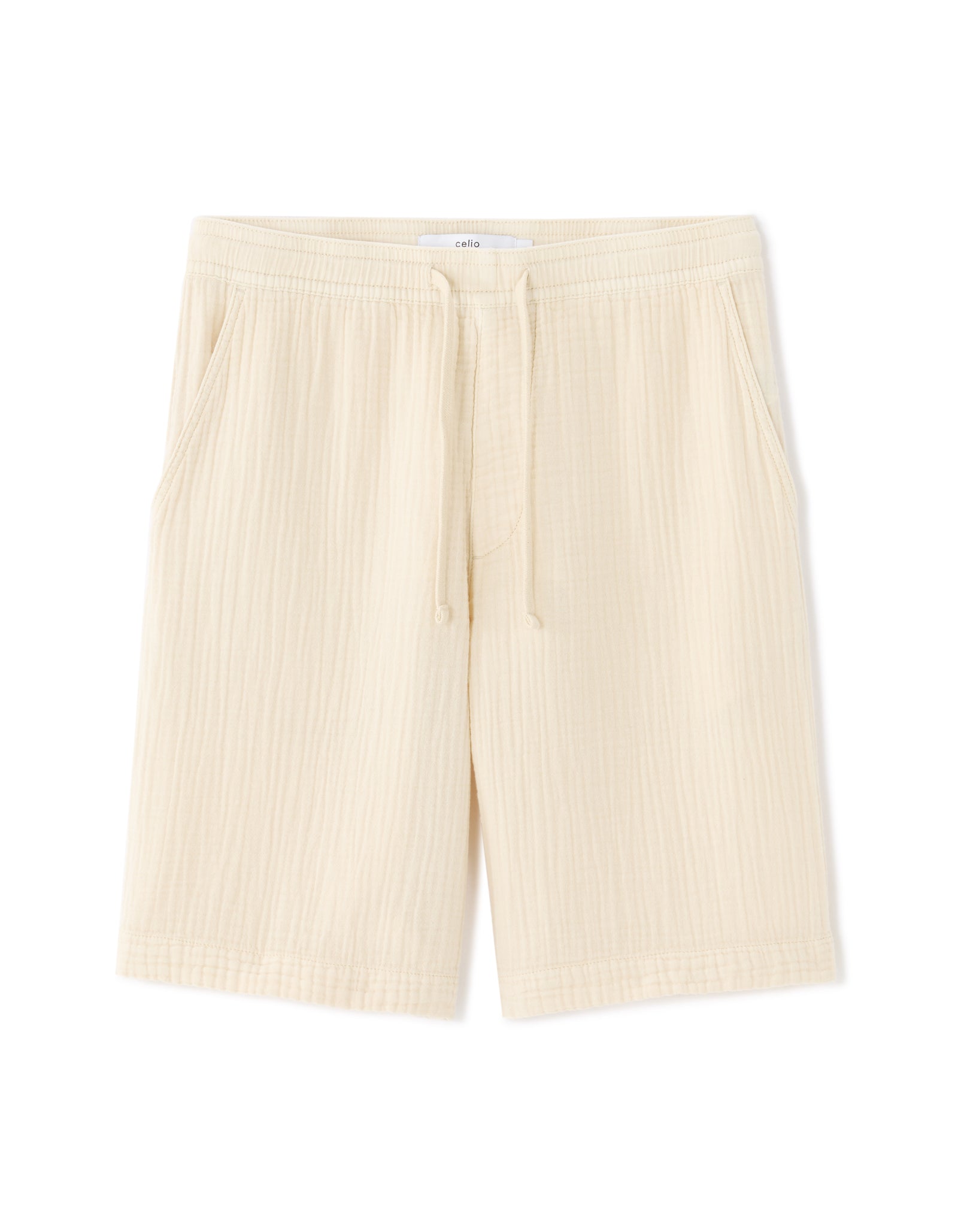 Celio Solid Cotton White Bermuda