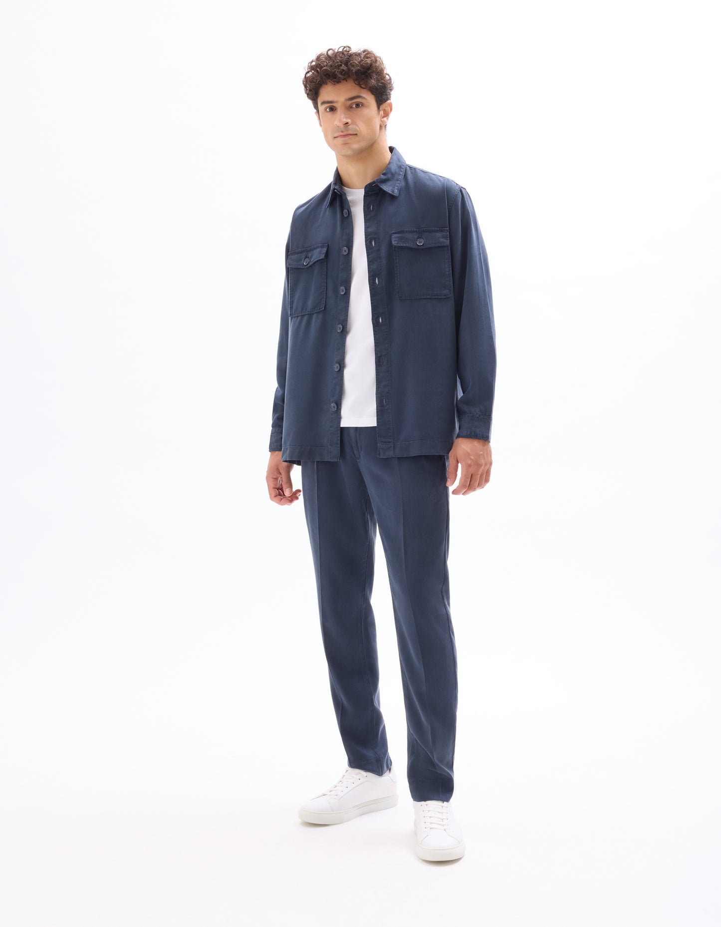 Celio* Men Navy Blue Straight Fit Viscose Rayon Tencel Trouser