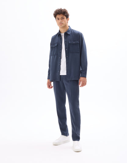 Celio* Men Navy Blue Straight Fit Viscose Rayon Tencel Trouser