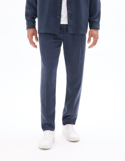 Celio* Men Navy Blue Straight Fit Viscose Rayon Tencel Trouser