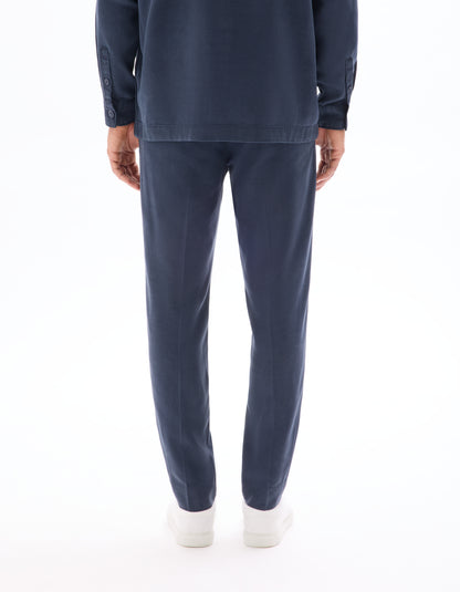 Celio* Men Navy Blue Straight Fit Viscose Rayon Tencel Trouser