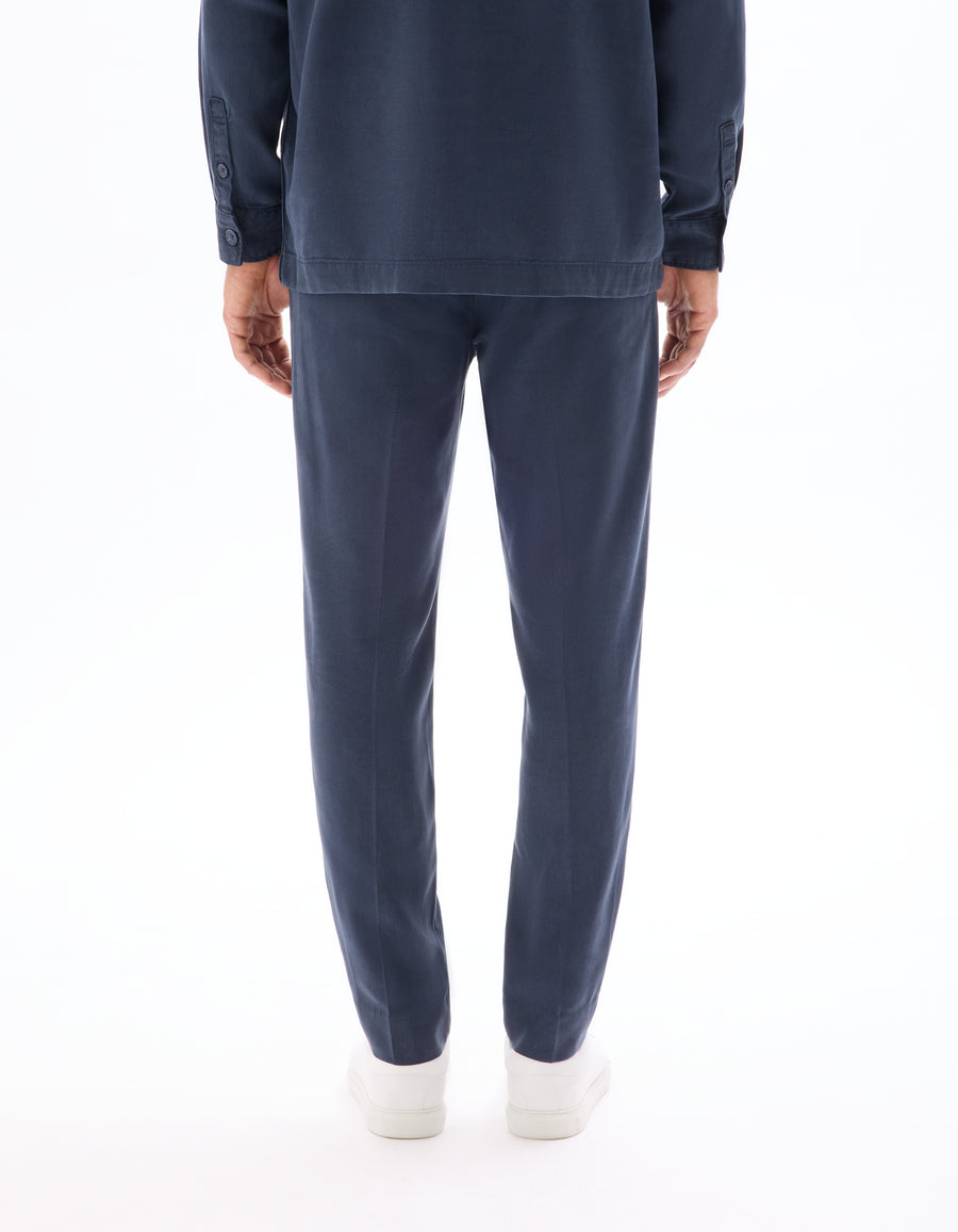 Celio* Men Navy Blue Straight Fit Viscose Rayon Tencel Trouser