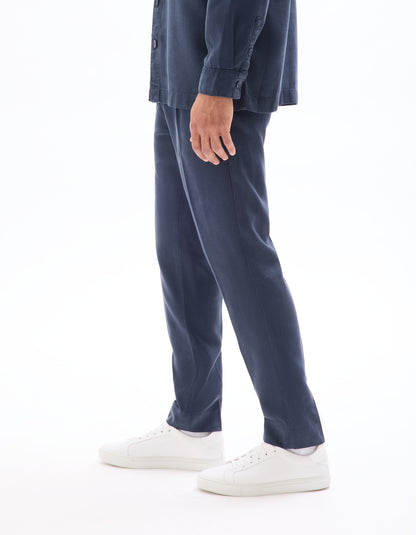Celio* Men Navy Blue Straight Fit Viscose Rayon Tencel Trouser